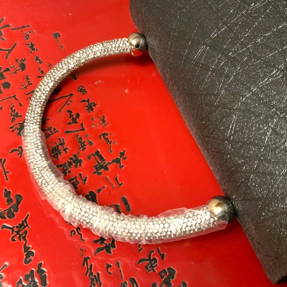 Evening Bag BLACK  🩷SPARKLING CRYSTAL JEWELED HANDLE NWOT HANDBAG ⭐️RETRO VIBE - Picture 6 of 12